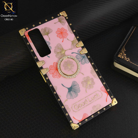 Vivo Y51 (2020 December) Cover - Pink - Trendy Style Good Luck Floral Square Trunk Soft Case With Holder