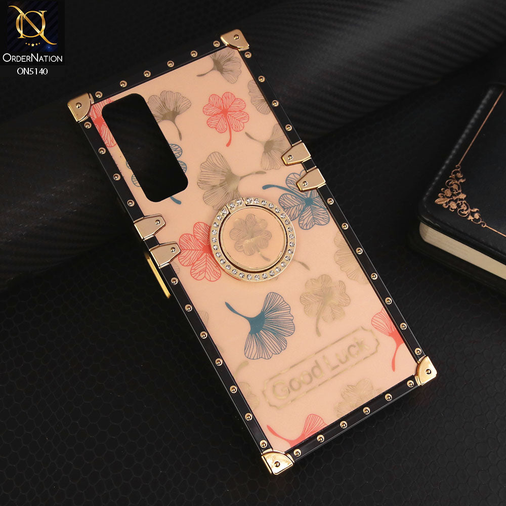 Vivo Y51 (2020 December) Cover - Rose Gold - Trendy Style Good Luck Floral Square Trunk Soft Case With Holder