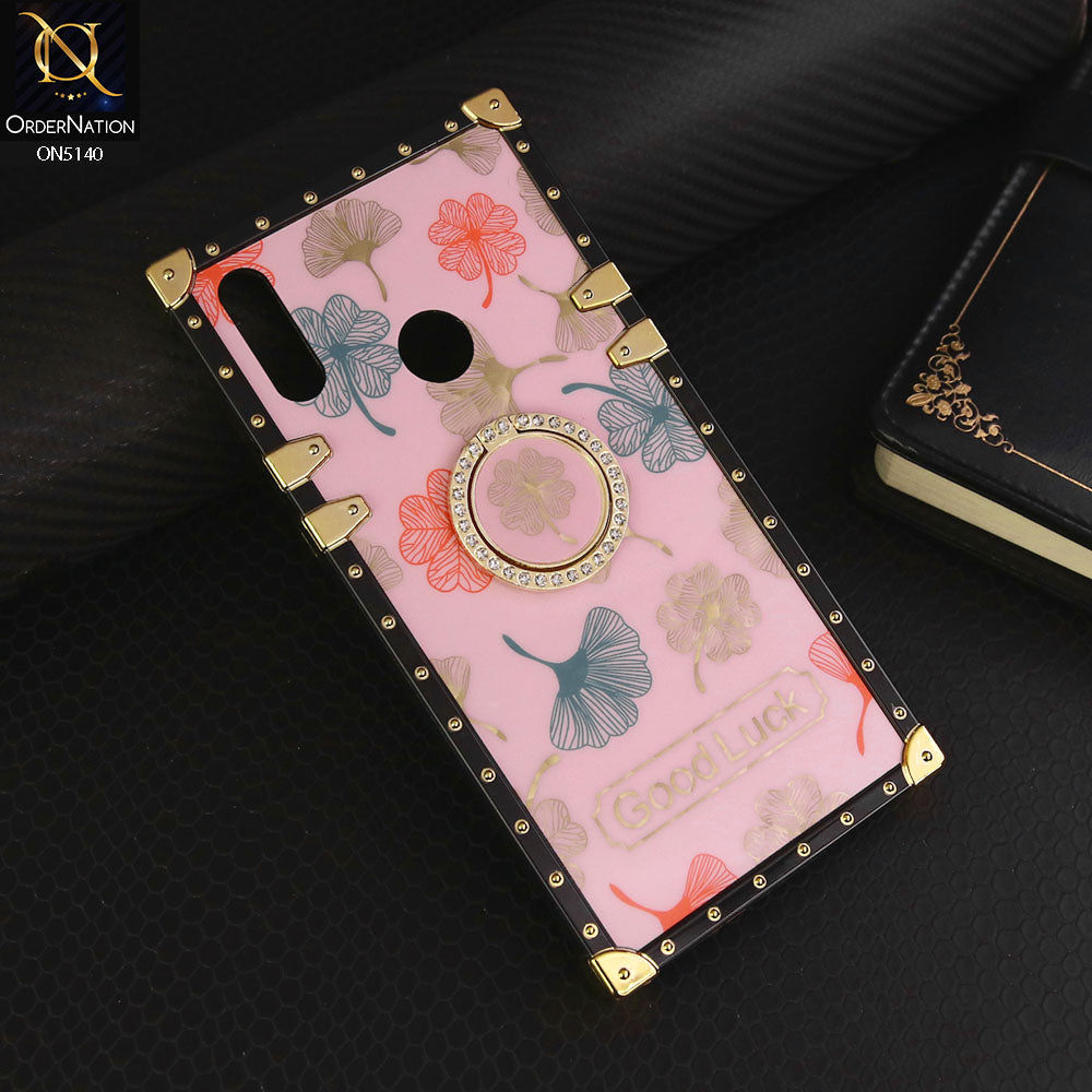 Huawei Y7 Prime 2019 / Y7 2019 / Y7 Pro 2019 Cover - Pink - Trendy Style Good Luck Floral Square Trunk Soft Case With Holder