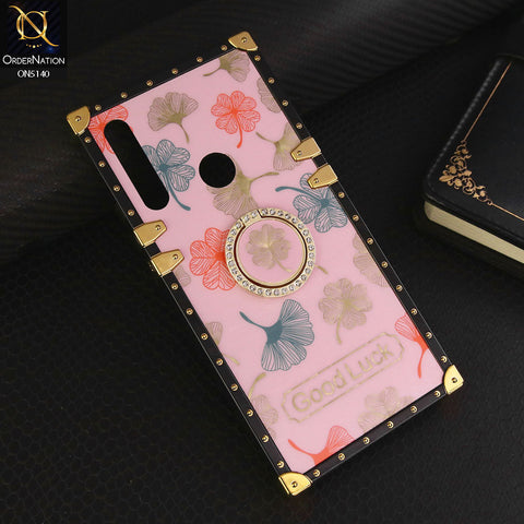 Huawei Y9 Prime 2019 Cover - Pink - Trendy Style Good Luck Floral Square Trunk Soft Case With Holder