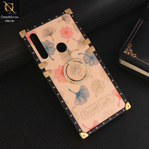 Huawei Y9 Prime 2019 Cover - Rose Gold - Trendy Style Good Luck Floral Square Trunk Soft Case With Holder