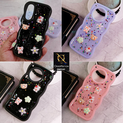 Oppo Reno 11F 5G Cover - White - Cute Cartoon Glitrty Helix Soft Borders Candy Colors Soft Protective Case (Glitter Does Not Move )