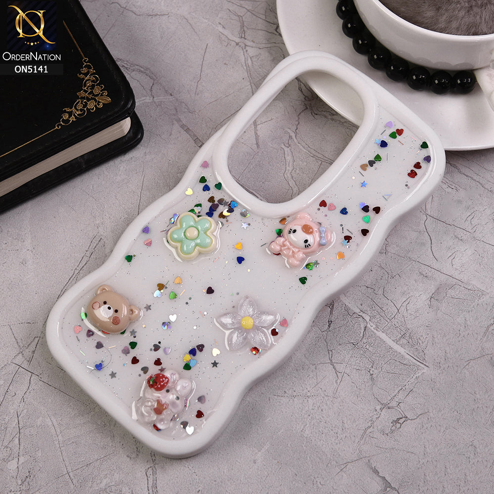 Oppo Reno 11F 5G Cover - White - Cute Cartoon Glitrty Helix Soft Borders Candy Colors Soft Protective Case (Glitter Does Not Move )