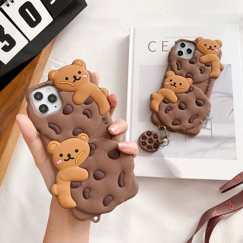 iPhone XS / X Cover - Brown - 3D Cartoon Kawaii Cookie Soft Silicon Case