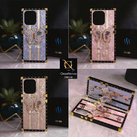 Samsung Galaxy A32 - Rose Gold - Luxury Shiny Rhinestone Butterfly Electroplated Square Trunk Soft Case