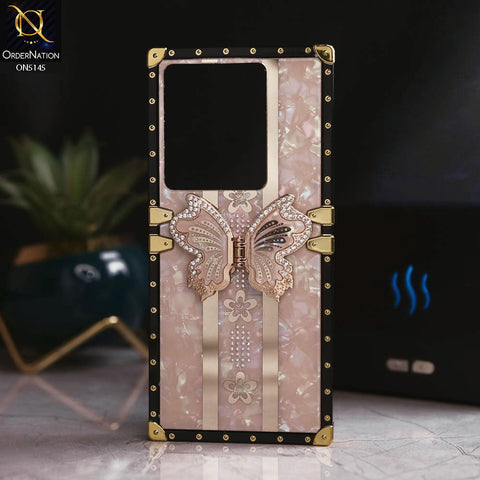 Infinix Note 30 - Rose Gold - Luxury Shiny Rhinestone Butterfly Electroplated Square Trunk Soft Case