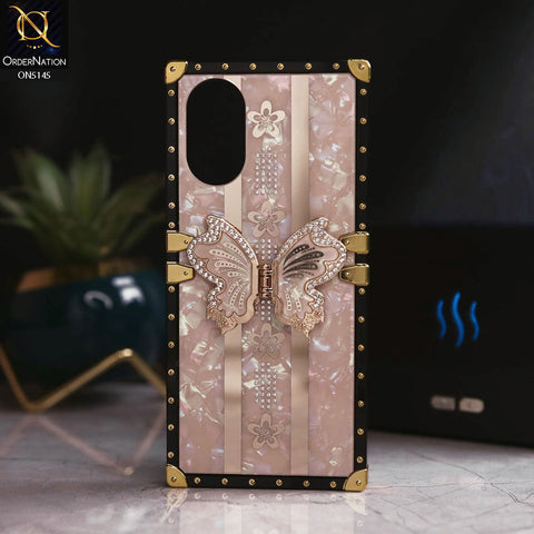 Oppo A38 - Rose Gold - Luxury Shiny Rhinestone Butterfly Electroplated Square Trunk Soft Case