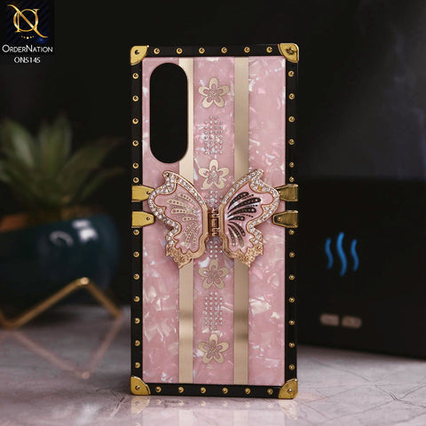 Vivo Y17s - Pink - Luxury Shiny Rhinestone Butterfly Electroplated Square Trunk Soft Case