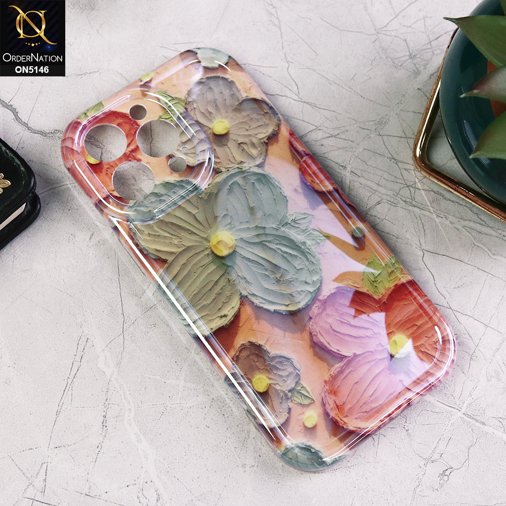 iPhone 13 Pro Max Cover - Design 3 - Luxury Glossy Gradient Shine Floral Series Shockproof Airbags Borders Soft Case With Camera Protection