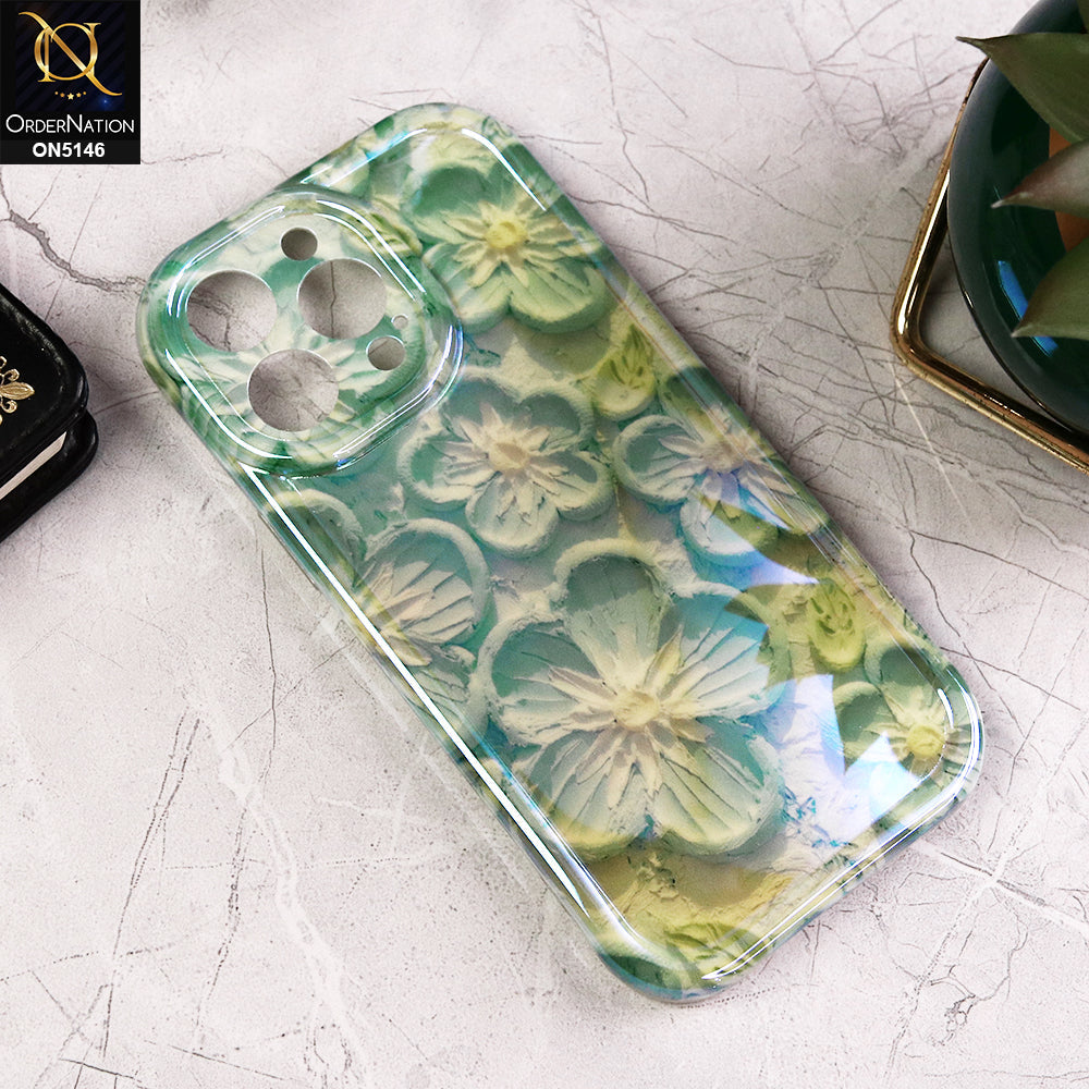 iPhone 13 Pro Max Cover - Design 4 - Luxury Glossy Gradient Shine Floral Series Shockproof Airbags Borders Soft Case With Camera Protection