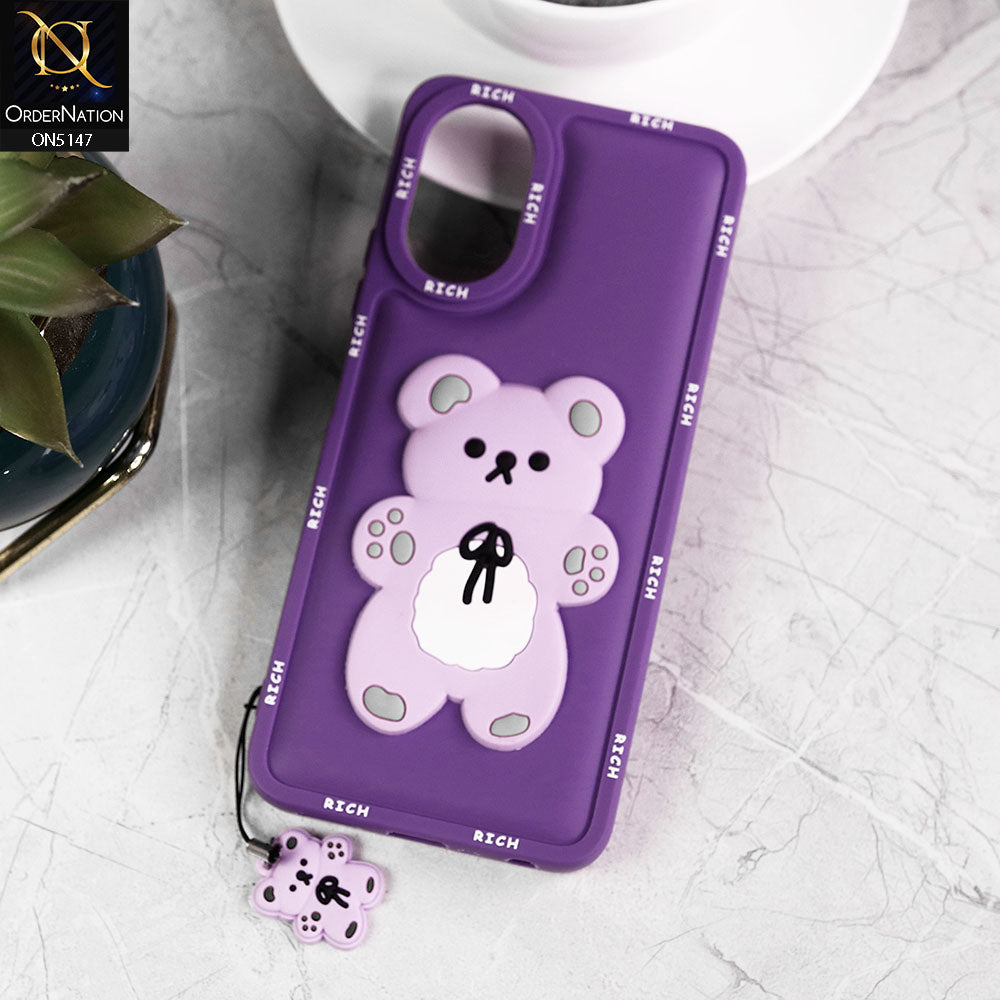 OppoA38 Cover - Purple - Design1 - 3D Cute Rich Kawaii Cartoon Soft Silicone Protective Case with Keychain