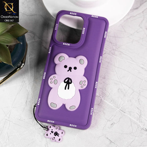 Xiaomi Redmi 13C Cover - Purple - Design1 - 3D Cute Rich Kawaii Cartoon Soft Silicone Protective Case with Keychain