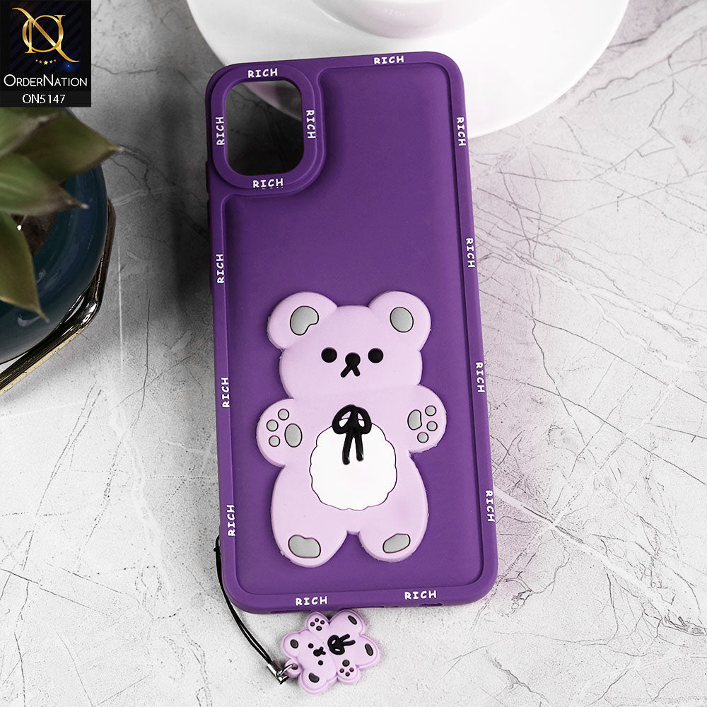 Samsung Galaxy A05 Cover - Purple - Design1 - 3D Cute Rich Kawaii Cartoon Soft Silicone Protective Case with Keychain