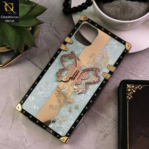 Oppo A16K Cover - Aqua -  Luxury Shiny Rhinestone Butterfly Electroplated Square Trunk Soft Case