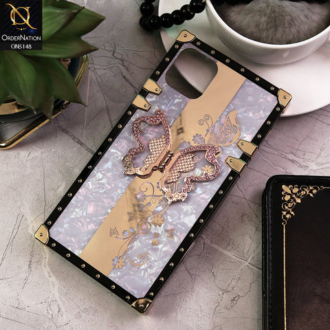 Oppo A16K Cover - Lilac -  Luxury Shiny Rhinestone Butterfly Electroplated Square Trunk Soft Case