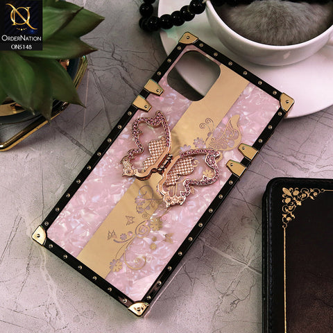 Oppo A16K Cover - Pink -  Luxury Shiny Rhinestone Butterfly Electroplated Square Trunk Soft Case