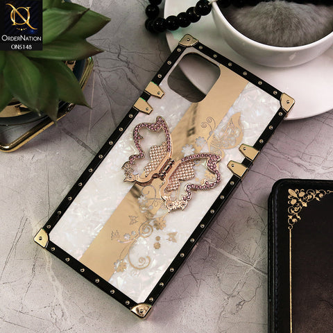 Oppo A16e Cover - White -  Luxury Shiny Rhinestone Butterfly Electroplated Square Trunk Soft Case