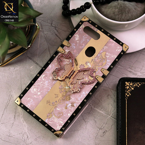 Oppo A5s Cover - Pink -  Luxury Shiny Rhinestone Butterfly Electroplated Square Trunk Soft Case