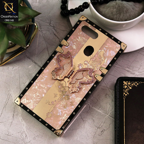 Oppo A5s Cover - Rose Gold -  Luxury Shiny Rhinestone Butterfly Electroplated Square Trunk Soft Case