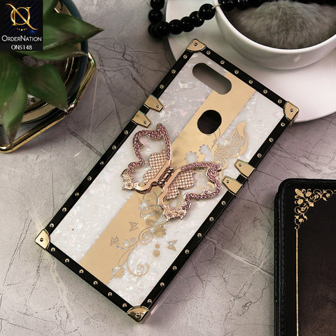 Oppo A12s Cover - White -  Luxury Shiny Rhinestone Butterfly Electroplated Square Trunk Soft Case