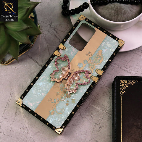 Oppo A96 Cover - Aqua -  Luxury Shiny Rhinestone Butterfly Electroplated Square Trunk Soft Case