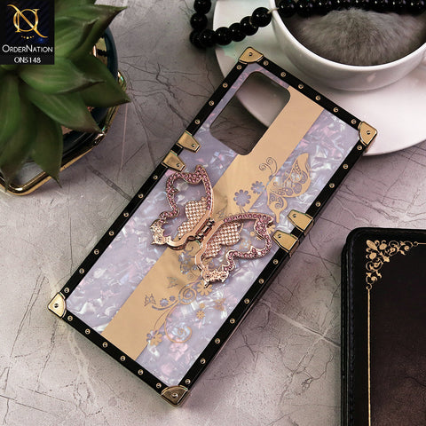 Oppo A96 Cover - Lilac -  Luxury Shiny Rhinestone Butterfly Electroplated Square Trunk Soft Case