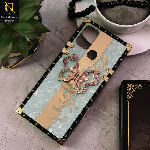 Infinix Hot 10 Play Cover - Aqua -  Luxury Shiny Rhinestone Butterfly Electroplated Square Trunk Soft Case