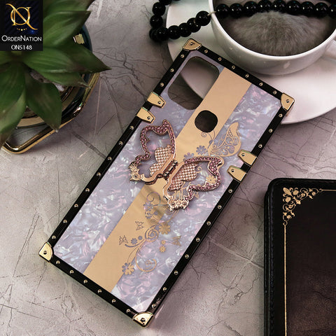 Infinix Hot 10 Play Cover - Lilac -  Luxury Shiny Rhinestone Butterfly Electroplated Square Trunk Soft Case