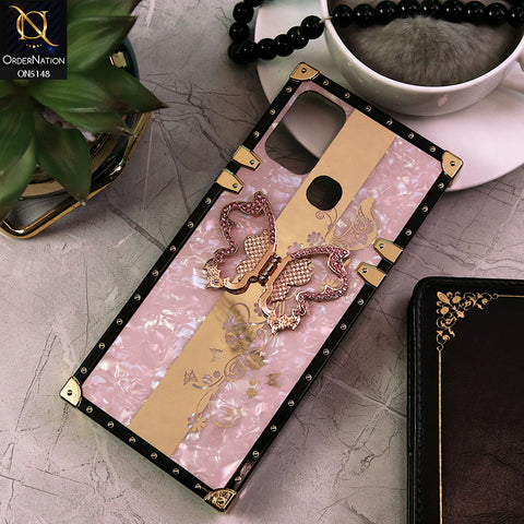 Infinix Hot 9 Play Cover - Pink -  Luxury Shiny Rhinestone Butterfly Electroplated Square Trunk Soft Case