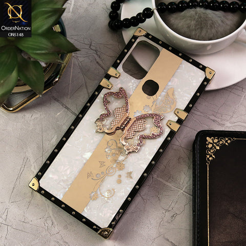 Infinix Hot 9 Play Cover - White -  Luxury Shiny Rhinestone Butterfly Electroplated Square Trunk Soft Case