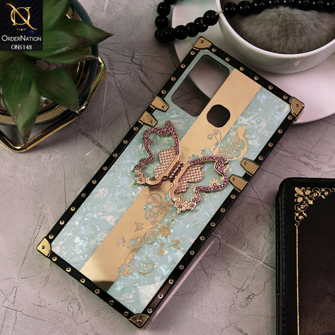 Infinix Hot 12 Play Cover - Aqua -  Luxury Shiny Rhinestone Butterfly Electroplated Square Trunk Soft Case