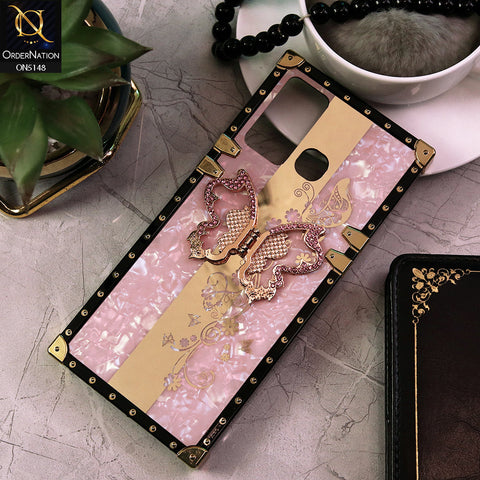 Infinix Hot 12 Play Cover - Pink -  Luxury Shiny Rhinestone Butterfly Electroplated Square Trunk Soft Case