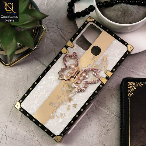 Infinix Hot 12 Play Cover - White -  Luxury Shiny Rhinestone Butterfly Electroplated Square Trunk Soft Case