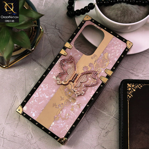 Infinix Hot 30 Play Cover - Pink -  Luxury Shiny Rhinestone Butterfly Electroplated Square Trunk Soft Case