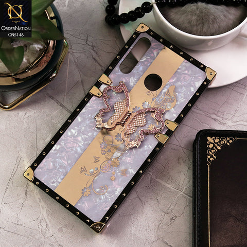 Infinix Hot 8 Cover - Lilac -  Luxury Shiny Rhinestone Butterfly Electroplated Square Trunk Soft Case