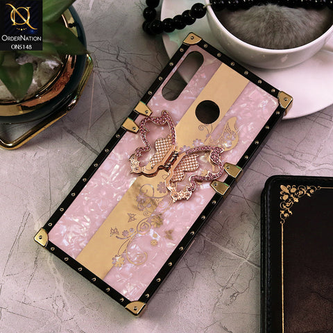 Tecno Spark 4 Cover - Pink -  Luxury Shiny Rhinestone Butterfly Electroplated Square Trunk Soft Case