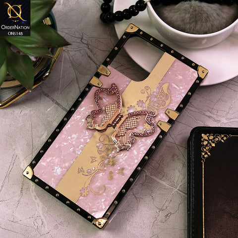 iPhone 12 Pro Max Cover - Pink -  Luxury Shiny Rhinestone Butterfly Electroplated Square Trunk Soft Case