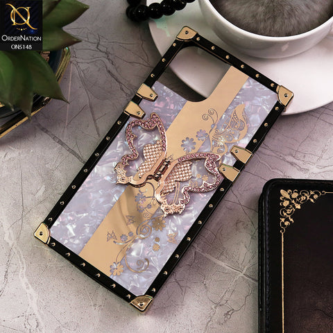 iPhone 13 Cover - Lilac -  Luxury Shiny Rhinestone Butterfly Electroplated Square Trunk Soft Case