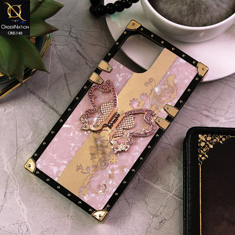 iPhone 14 Cover - Pink -  Luxury Shiny Rhinestone Butterfly Electroplated Square Trunk Soft Case