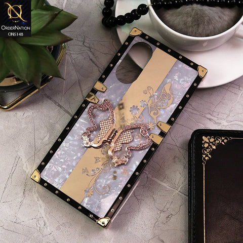 Oppo A17 Cover - Lilac -  Luxury Shiny Rhinestone Butterfly Electroplated Square Trunk Soft Case