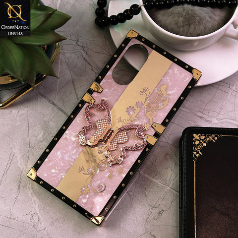 Oppo A17 Cover - Pink -  Luxury Shiny Rhinestone Butterfly Electroplated Square Trunk Soft Case