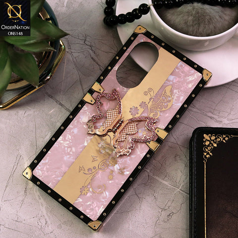 Oppo A18 Cover - Pink -  Luxury Shiny Rhinestone Butterfly Electroplated Square Trunk Soft Case