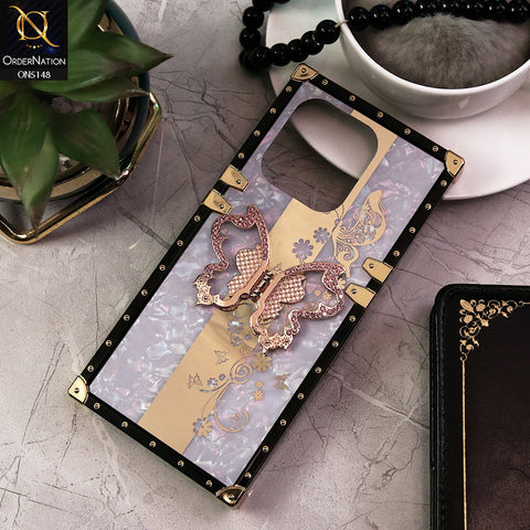 Xiaomi Redmi Note 13 Cover - Lilac -  Luxury Shiny Rhinestone Butterfly Electroplated Square Trunk Soft Case