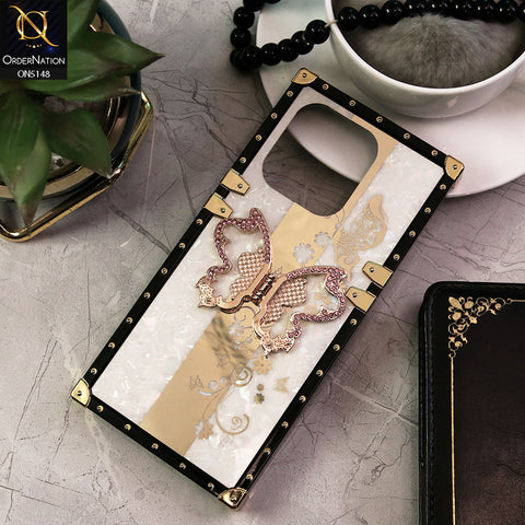 Xiaomi Redmi Note 13 Cover - White -  Luxury Shiny Rhinestone Butterfly Electroplated Square Trunk Soft Case