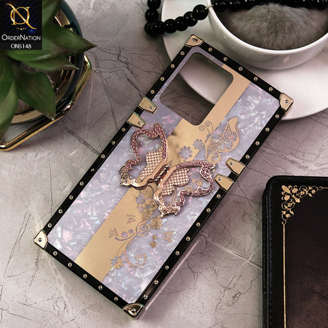 Oppo F21 Pro 4G Cover - Lilac -  Luxury Shiny Rhinestone Butterfly Electroplated Square Trunk Soft Case