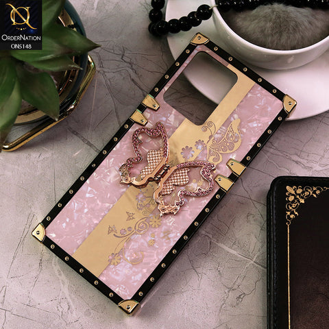 Oppo Reno 7 4G Cover - Pink -  Luxury Shiny Rhinestone Butterfly Electroplated Square Trunk Soft Case