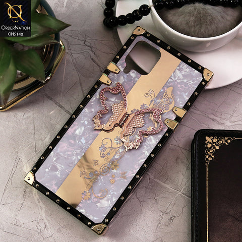 Samsung Galaxy A12 Cover - Lilac -  Luxury Shiny Rhinestone Butterfly Electroplated Square Trunk Soft Case