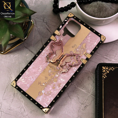 Samsung Galaxy A12 Cover - Pink -  Luxury Shiny Rhinestone Butterfly Electroplated Square Trunk Soft Case