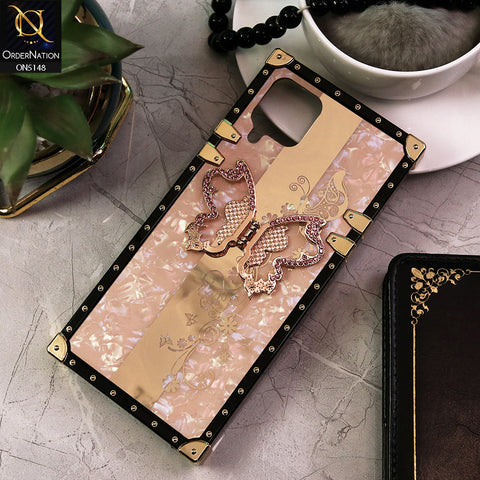 Samsung Galaxy A12 Cover - Rose Gold -  Luxury Shiny Rhinestone Butterfly Electroplated Square Trunk Soft Case