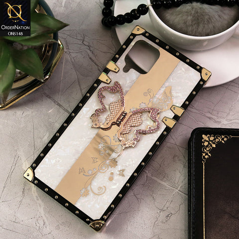 Samsung Galaxy A12 Nacho Cover - White -  Luxury Shiny Rhinestone Butterfly Electroplated Square Trunk Soft Case